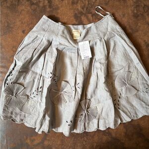 Anthropologie Light Gray A-Line Skirt with Floral Details
